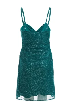 Quiz Glitter Mesh Mini Dress Bottle Green New