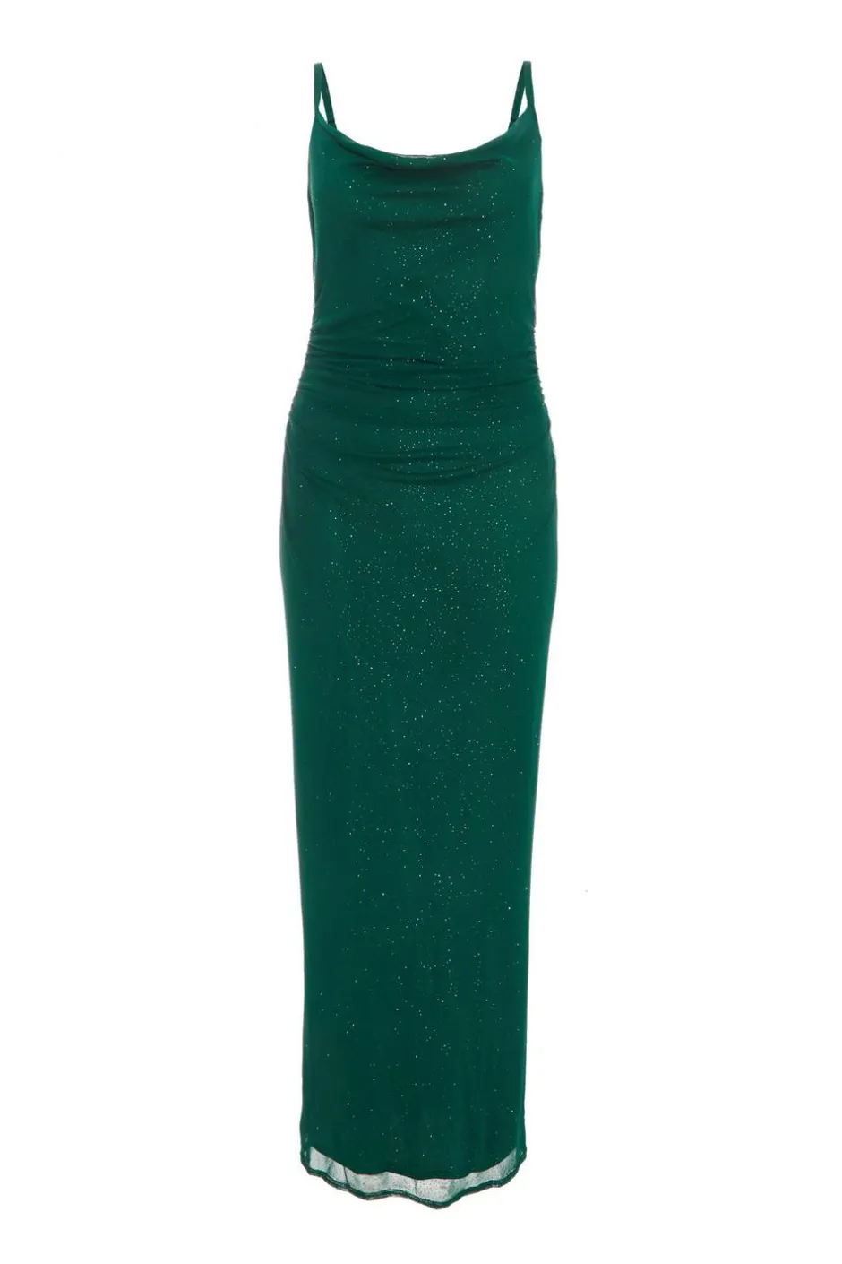 Quiz Glitter Mesh Midaxi Dress Bottle Green Clearance
