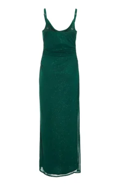Quiz Glitter Mesh Midaxi Dress Bottle Green Clearance