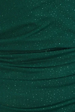 Quiz Glitter Mesh Midaxi Dress Bottle Green Clearance