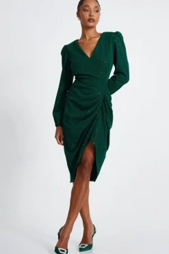 Quiz Bottle Green Glitter Midi Dress Outlet