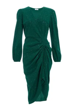 Quiz Bottle Green Glitter Midi Dress Outlet