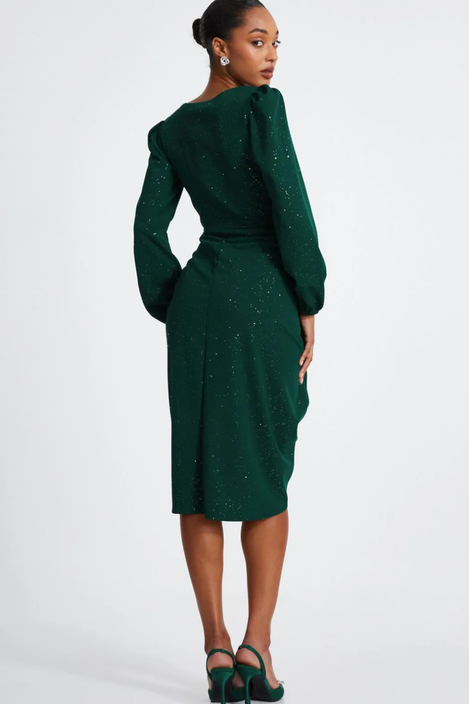 Quiz Bottle Green Glitter Midi Dress Outlet