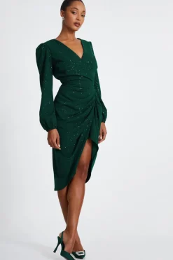 Quiz Bottle Green Glitter Midi Dress Outlet