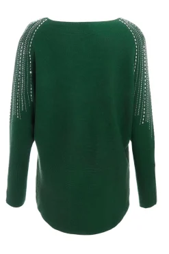 Quiz Knitted Diamante Jumper Bottle Green Clearance