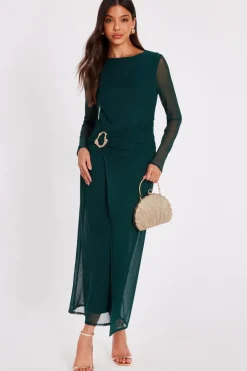Quiz Mesh Buckle Midaxi Dress Bottle Green