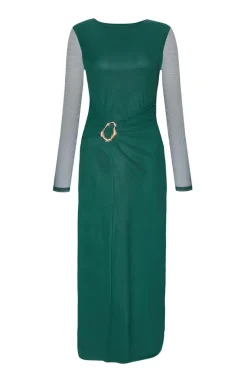 Quiz Mesh Buckle Midaxi Dress Bottle Green