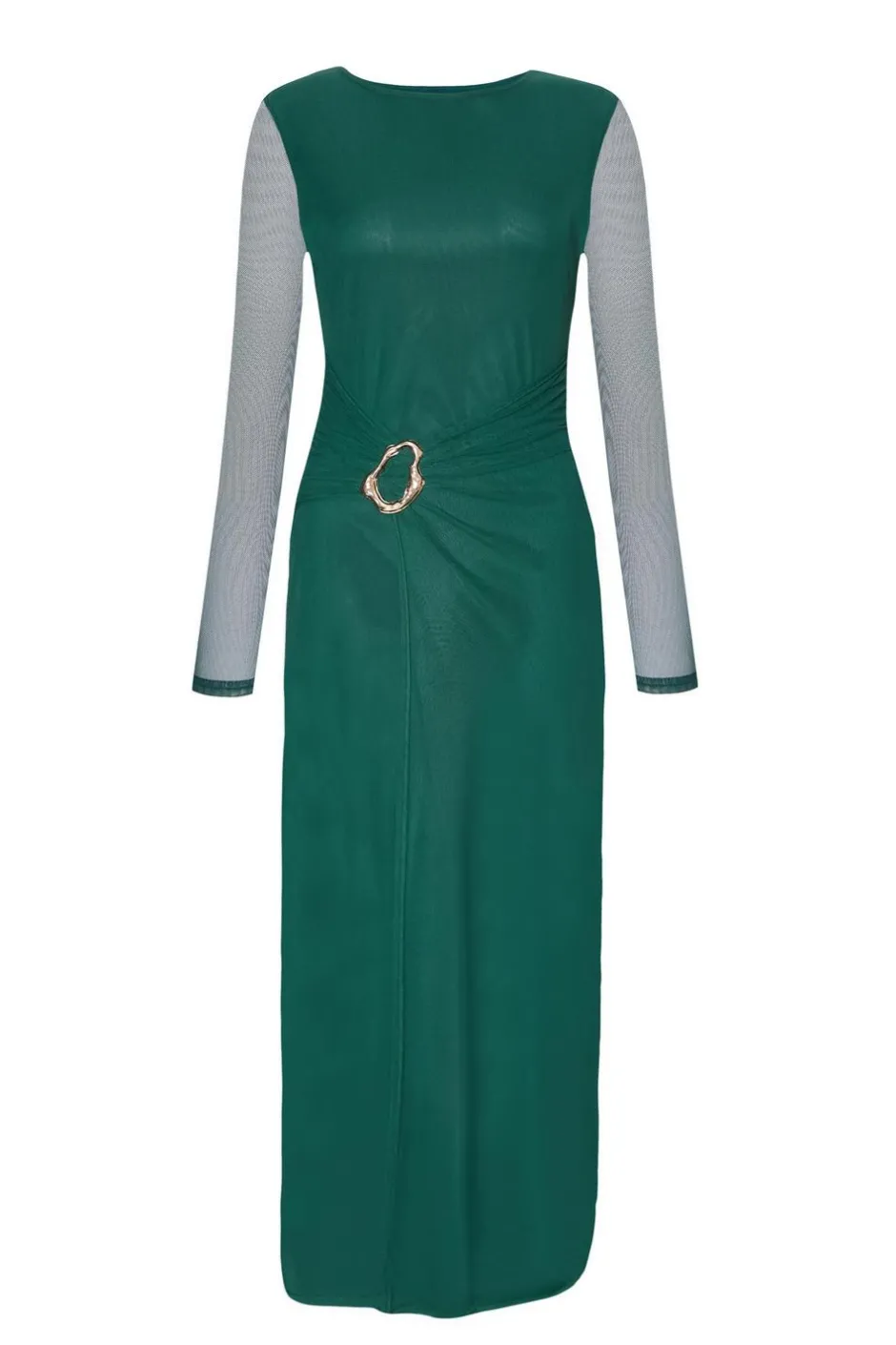 Quiz Mesh Buckle Midaxi Dress Bottle Green