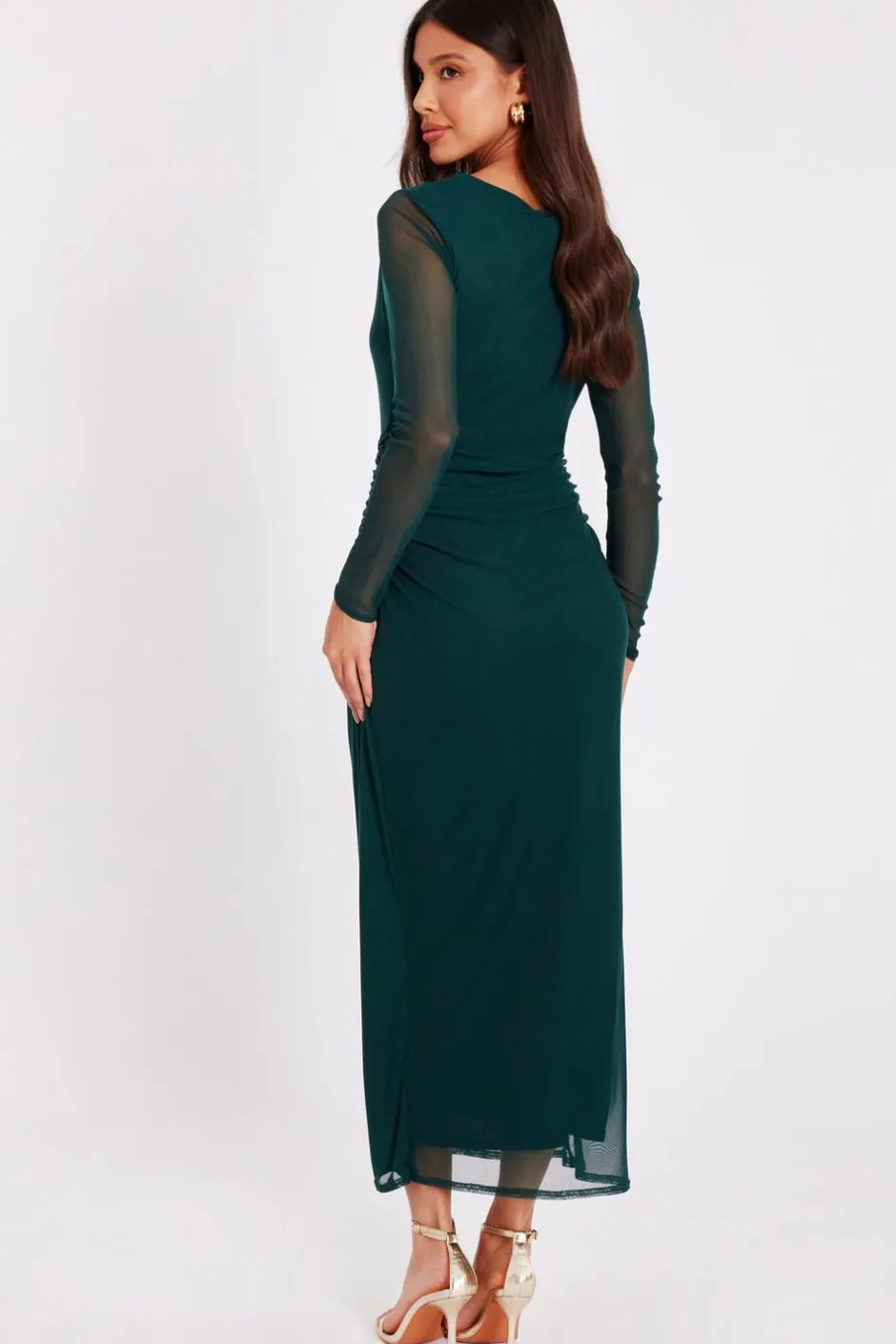 Quiz Mesh Buckle Midaxi Dress Bottle Green