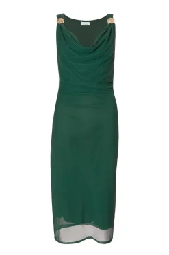 Quiz Mesh Buckle Detail Midi Dress Bottle Green Outlet