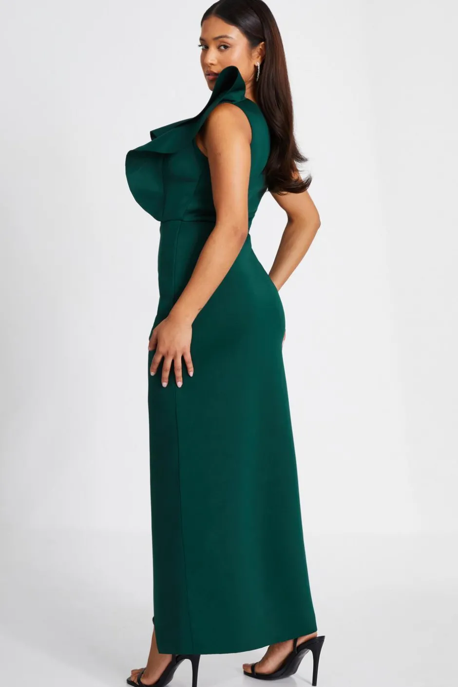 Quiz Bottle Green One Shoulder Maxi Dress Outlet