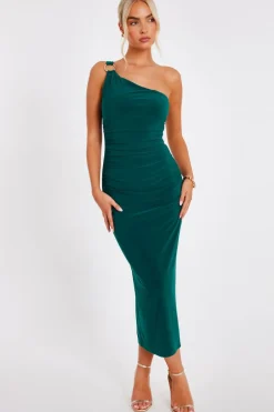 Quiz One Shoulder Midaxi Dress Bottle Green Best