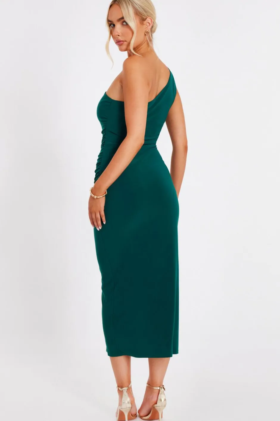 Quiz One Shoulder Midaxi Dress Bottle Green Best