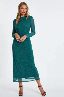 Quiz Rhinestone Midaxi Dress Bottle Green New