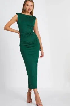 Quiz Bottle Green Shoulder Pad Midaxi Dress Hot