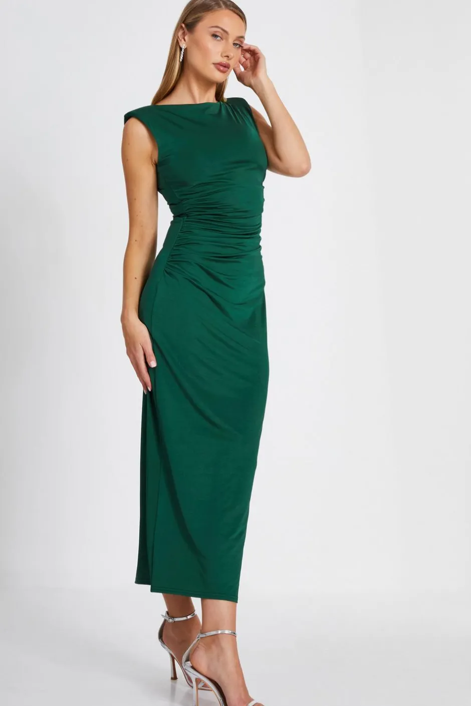 Quiz Bottle Green Shoulder Pad Midaxi Dress Hot