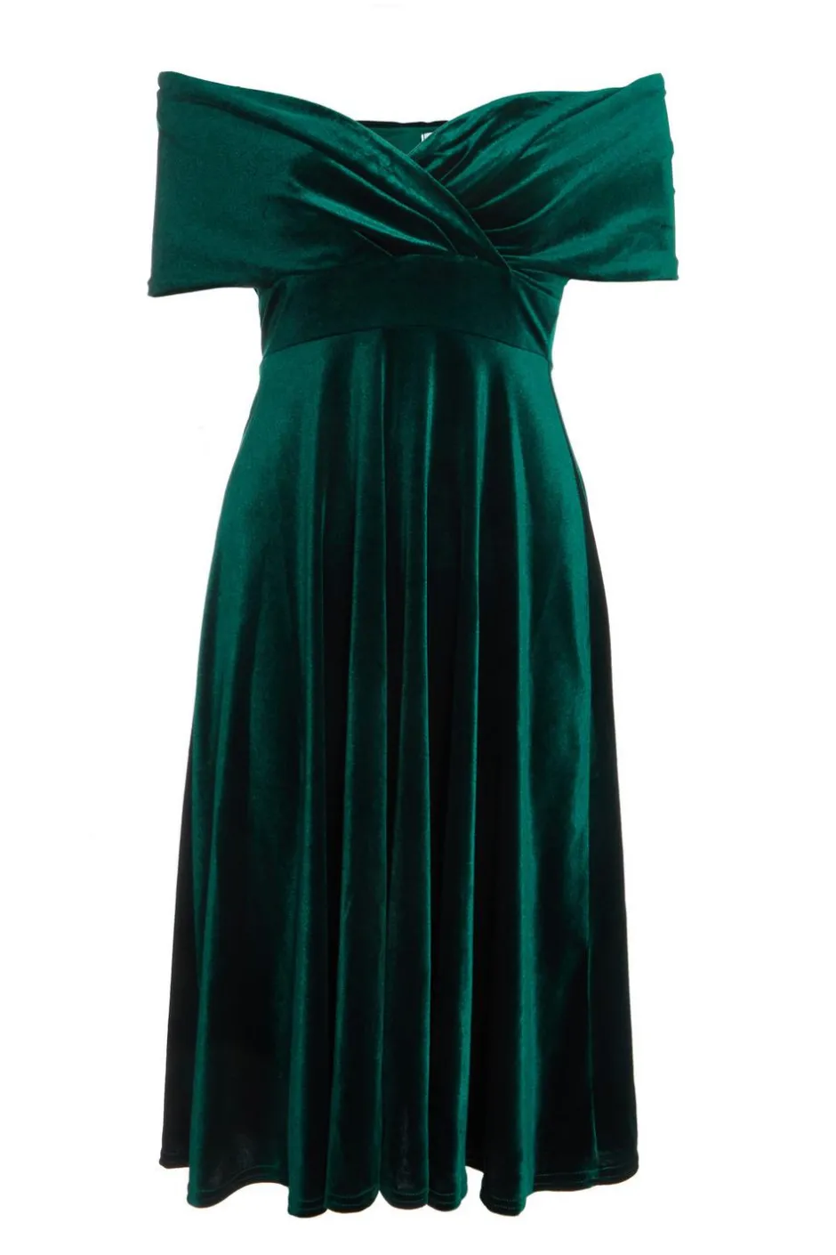 Quiz Bottle Green Velvet Bardot Midi Dress Hot