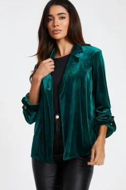 Quiz Velvet Blazer Bottle Green Clearance