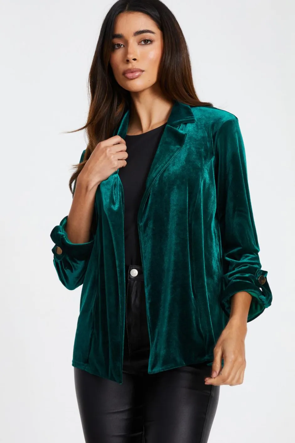 Quiz Velvet Blazer Bottle Green Clearance