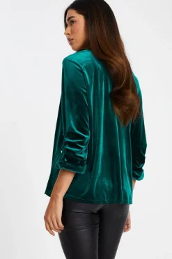 Quiz Velvet Blazer Bottle Green Clearance