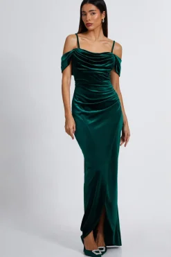 Quiz Bottle Green Velvet Cowl Neck Maxi Dress New