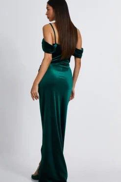Quiz Bottle Green Velvet Cowl Neck Maxi Dress New