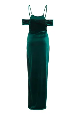 Quiz Bottle Green Velvet Cowl Neck Maxi Dress New