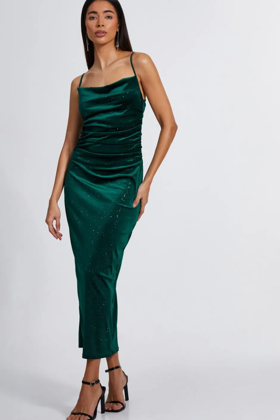 Quiz Bottle Green Velvet Glitter Midaxi Dress New