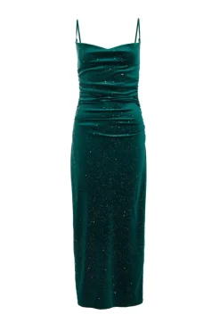 Quiz Bottle Green Velvet Glitter Midaxi Dress New