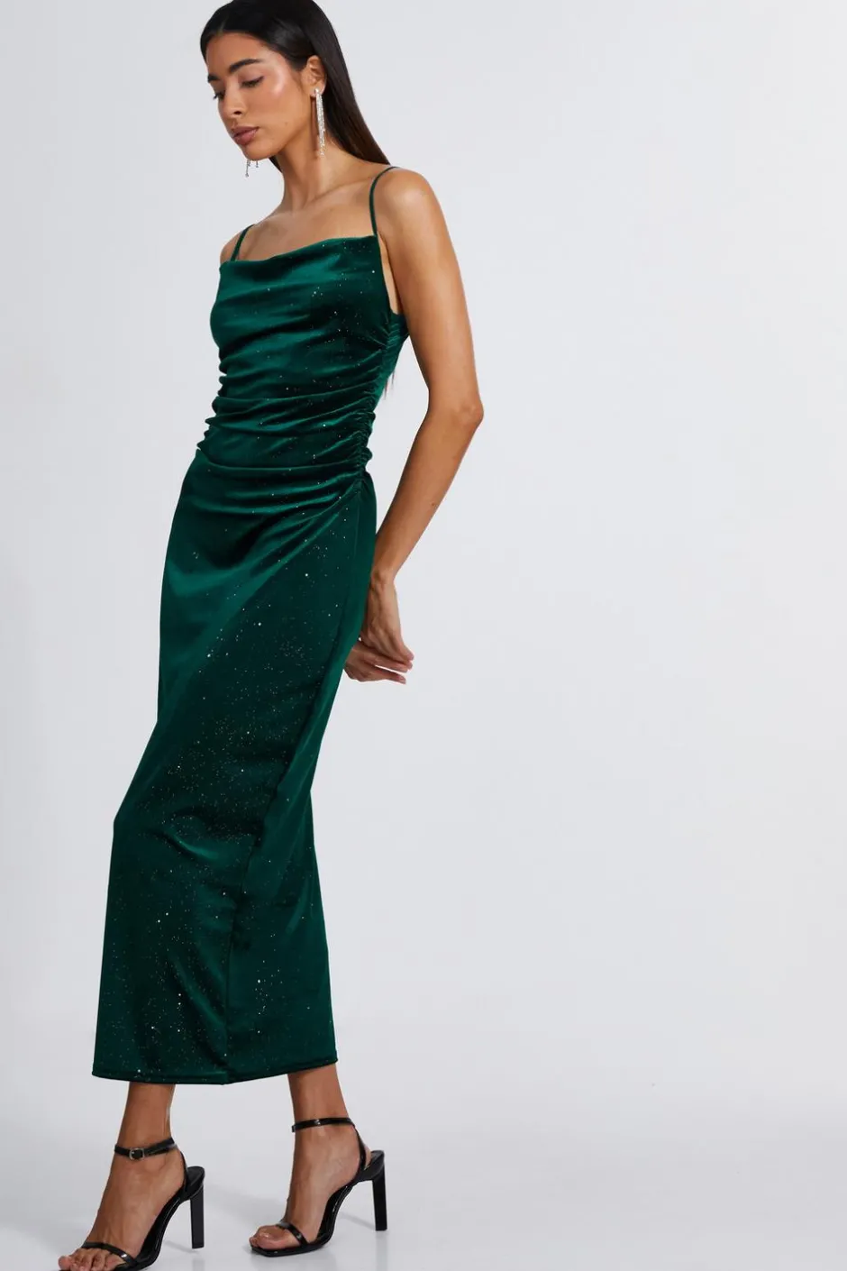 Quiz Bottle Green Velvet Glitter Midaxi Dress New