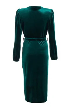 Quiz Bottle Green Velvet Ruched Midi Dress Sale