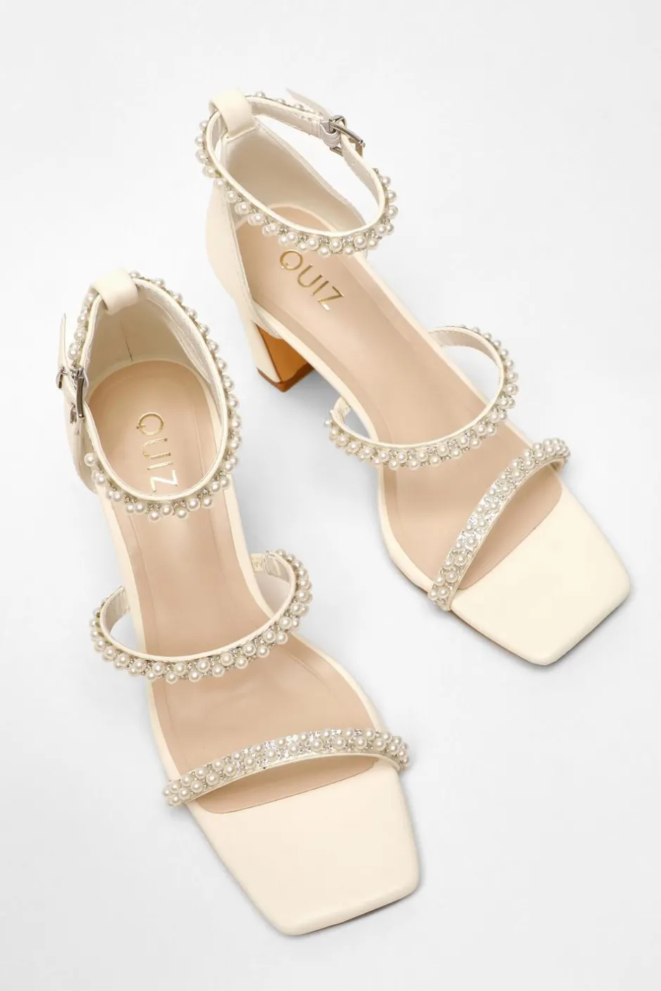 Quiz Bridal Faux Leather Pearl Strap Heels Best
