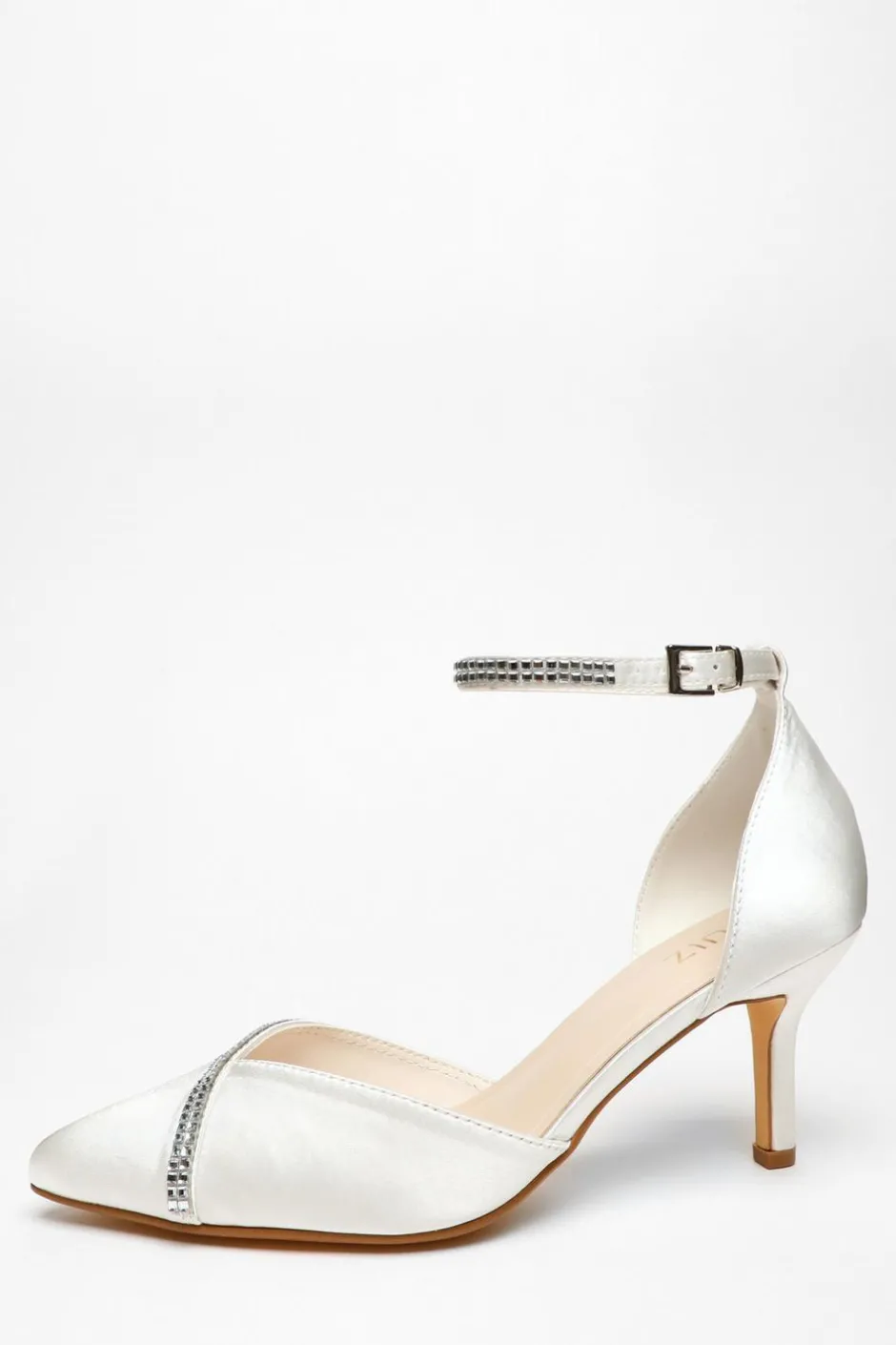 Quiz Bridal Satin Diamante Asymmetric Court Heels