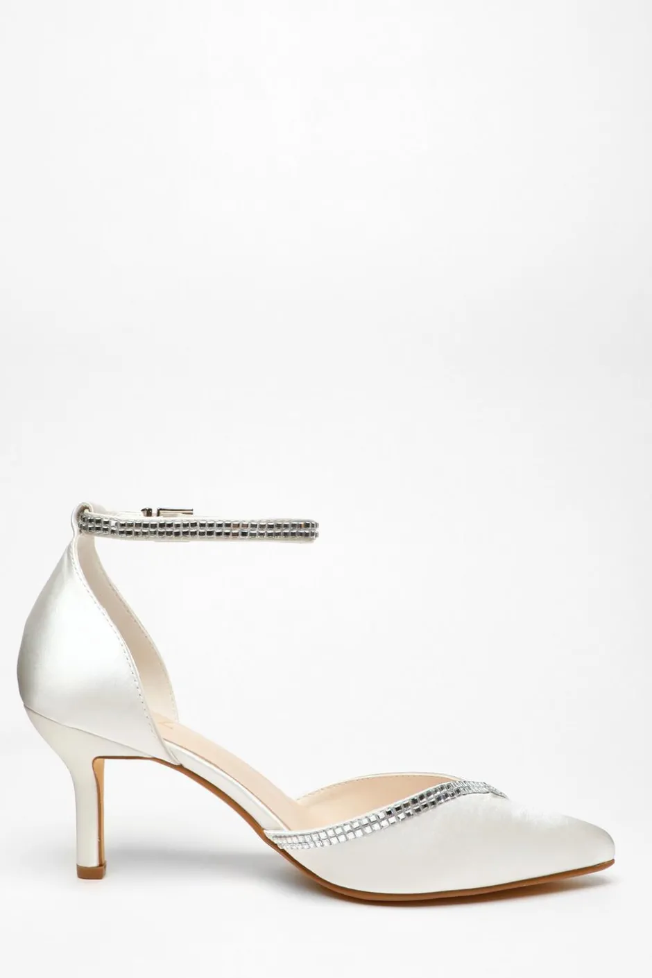 Quiz Bridal Satin Diamante Asymmetric Court Heels