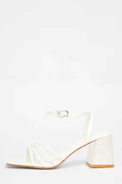 Quiz Bridal White Block Heel Sandals Clearance