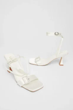 Quiz Bridal White Buckle Front Heels