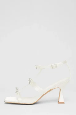 Quiz Bridal White Diamante Bow Heels Outlet