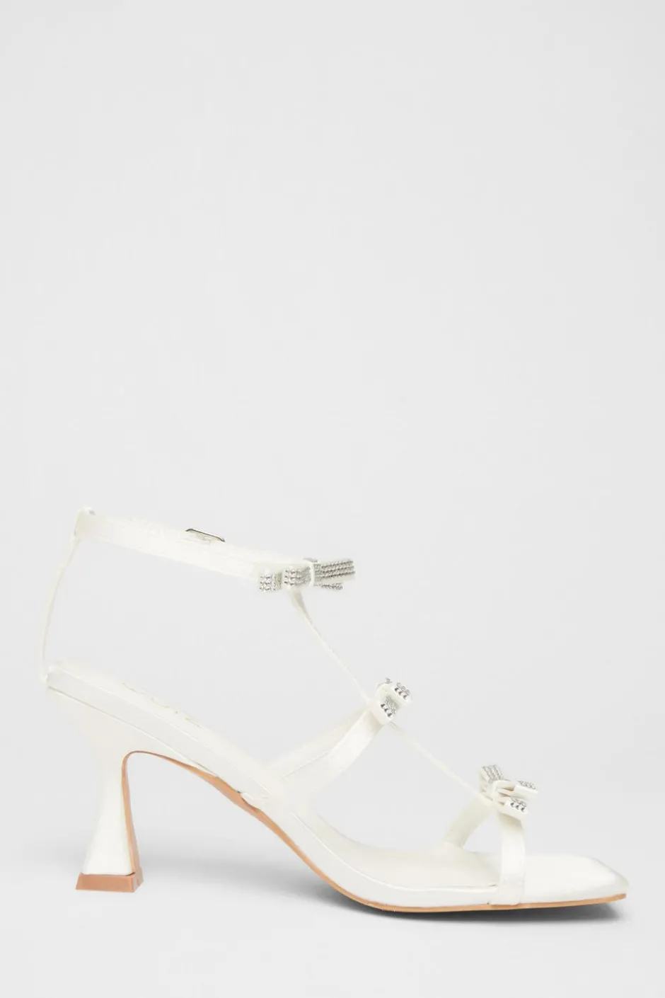 Quiz Bridal White Diamante Bow Heels Outlet