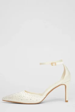 Quiz Bridal Diamante Court Heels White Outlet