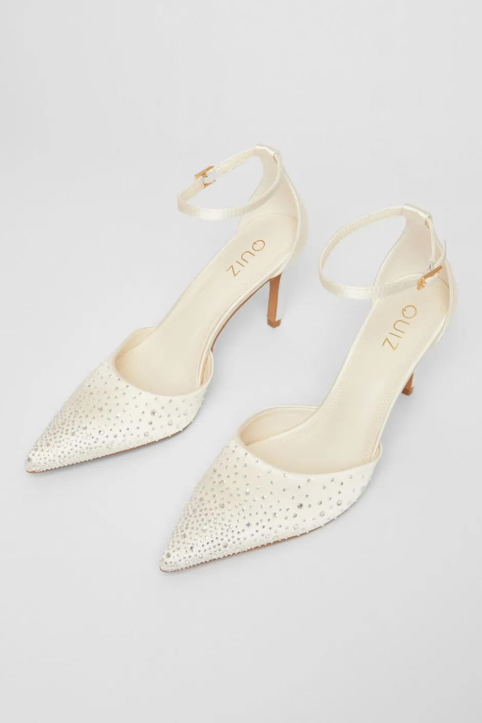 Quiz Bridal Diamante Court Heels White Outlet