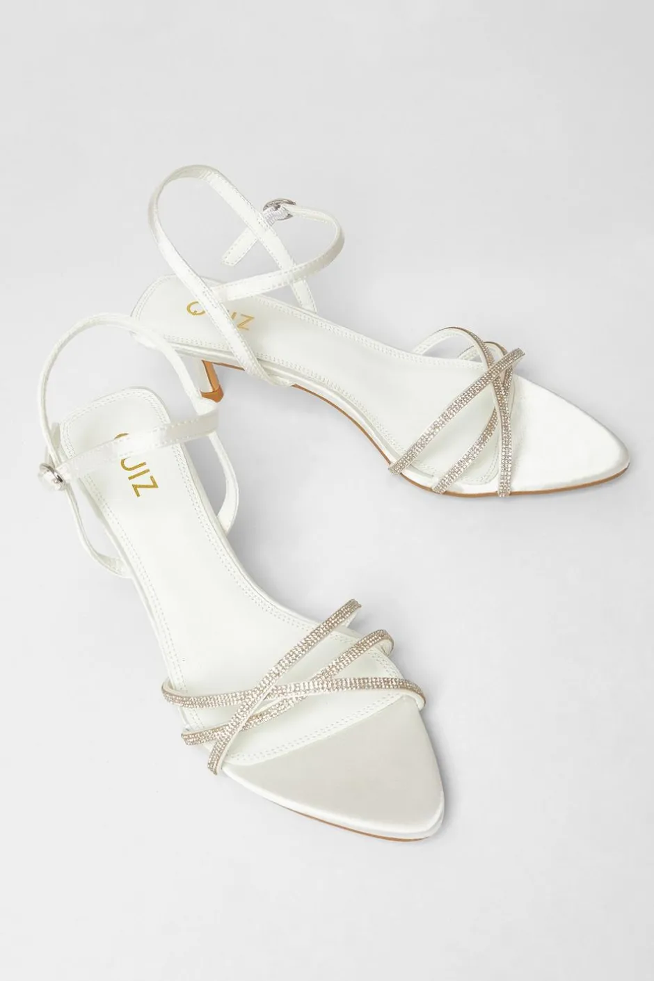 Quiz Bridal White Diamante Cross Strap Heels Hot