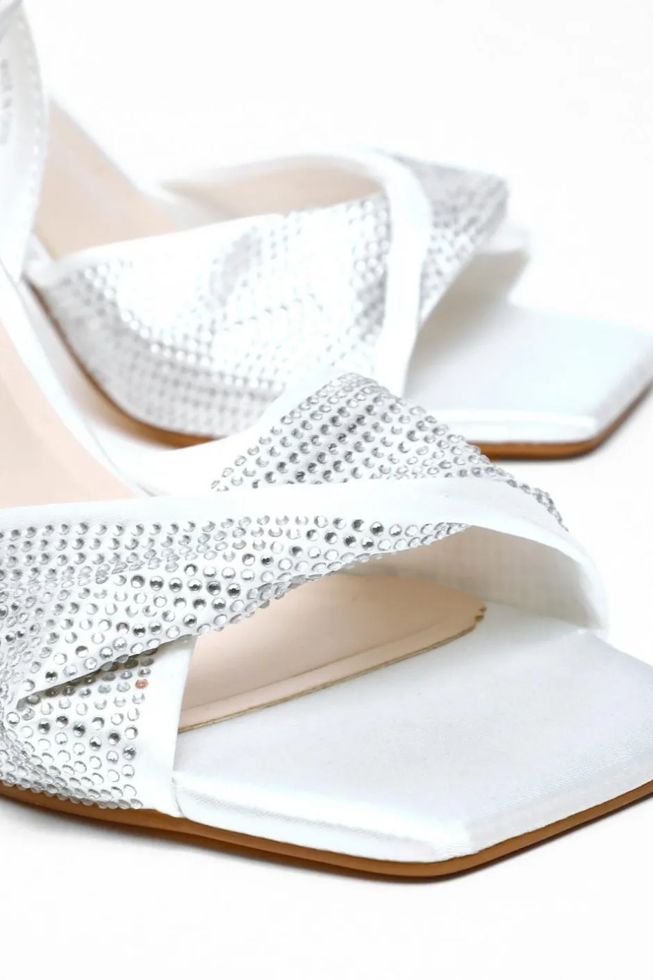Quiz Bridal Diamante Twist Heeled Sandals White