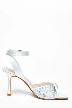 Quiz Bridal Diamante Twist Heeled Sandals White