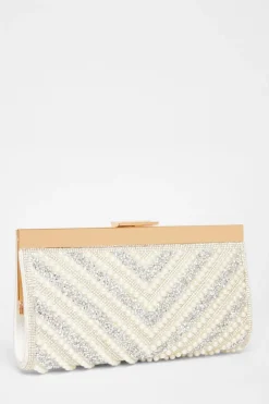 Quiz Bridal White Embellished Clutch Bag Outlet