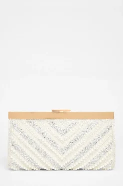Quiz Bridal White Embellished Clutch Bag Outlet