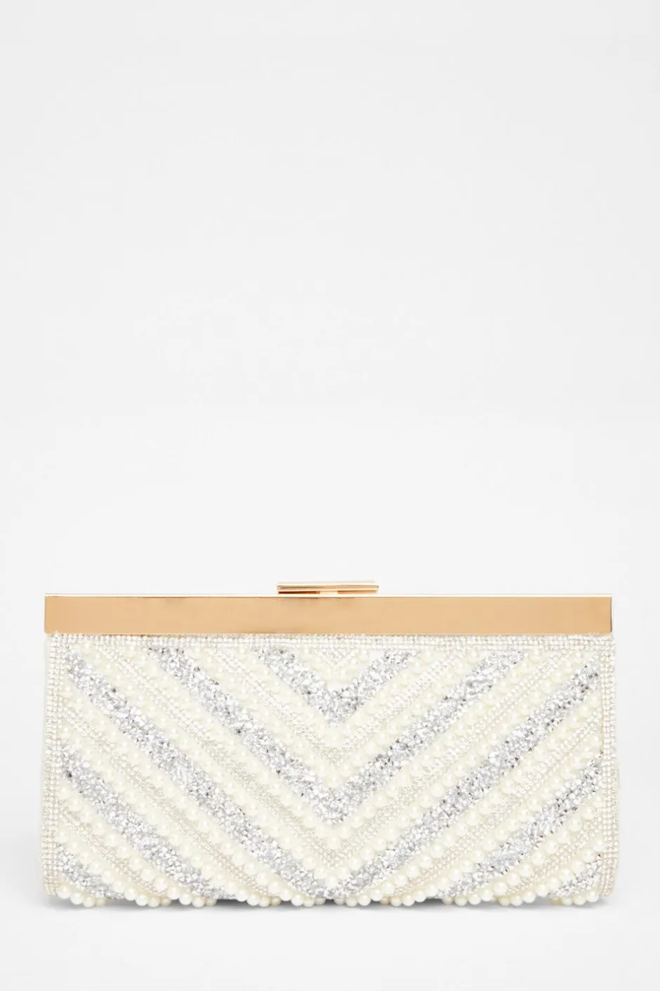 Quiz Bridal White Embellished Clutch Bag Outlet