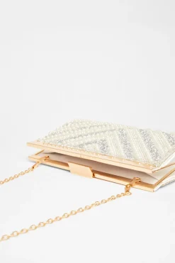 Quiz Bridal White Embellished Clutch Bag Outlet