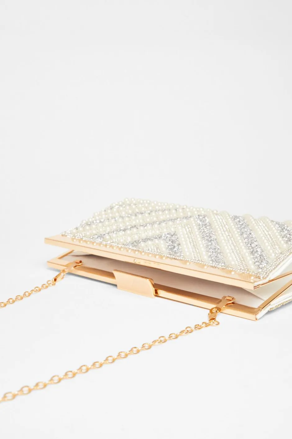 Quiz Bridal White Embellished Clutch Bag Outlet
