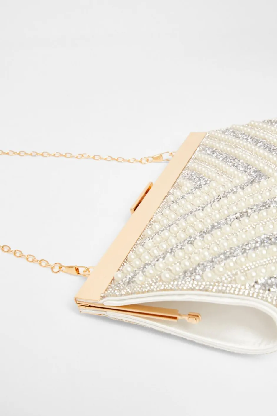 Quiz Bridal White Embellished Clutch Bag Outlet