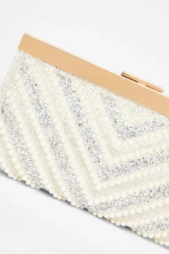 Quiz Bridal White Embellished Clutch Bag Outlet